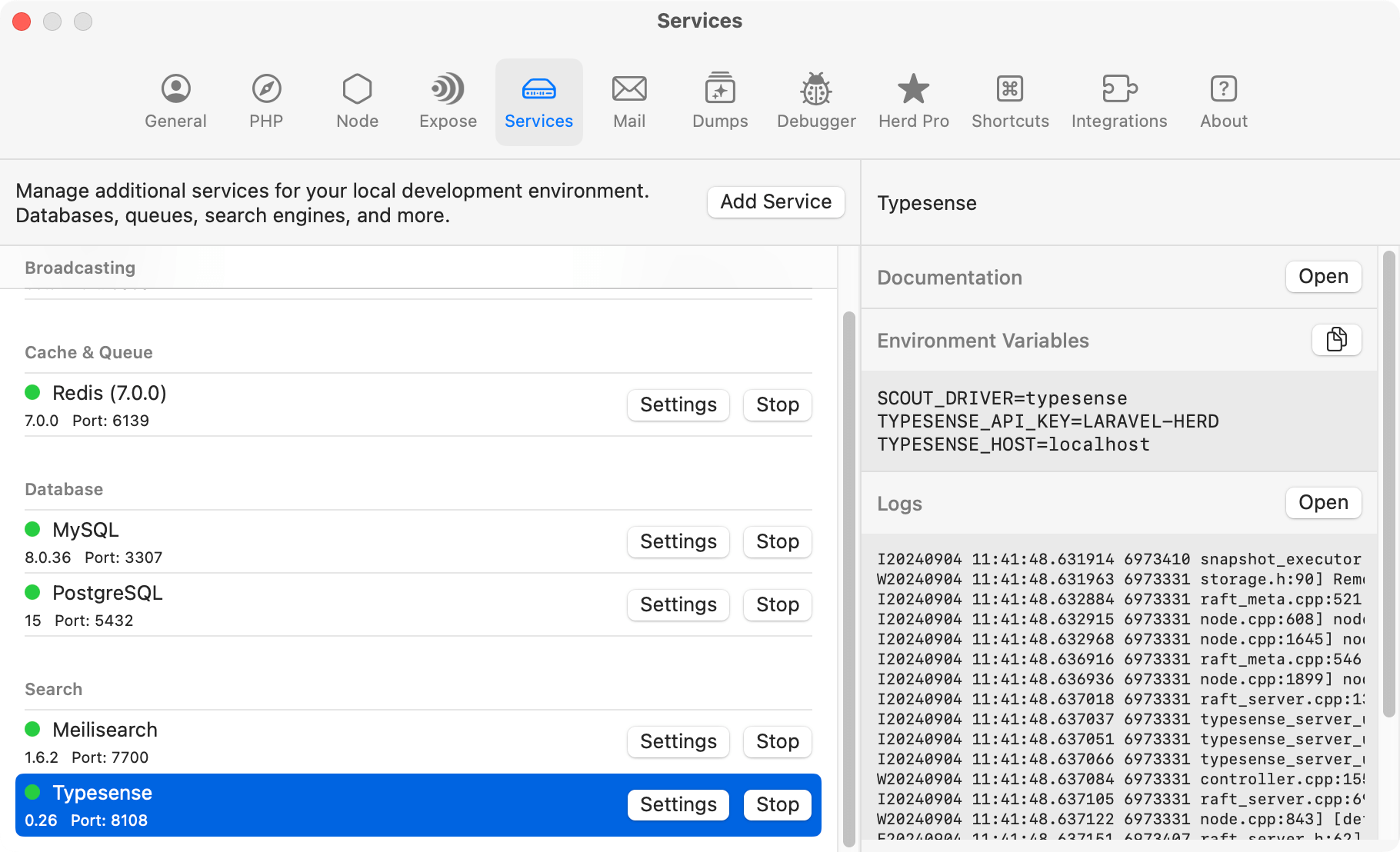 Typesense settings