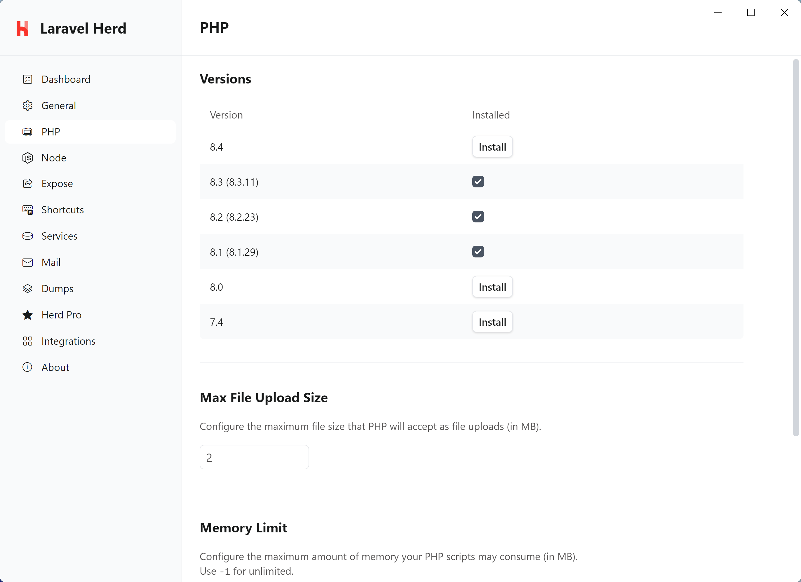 PHP Settings